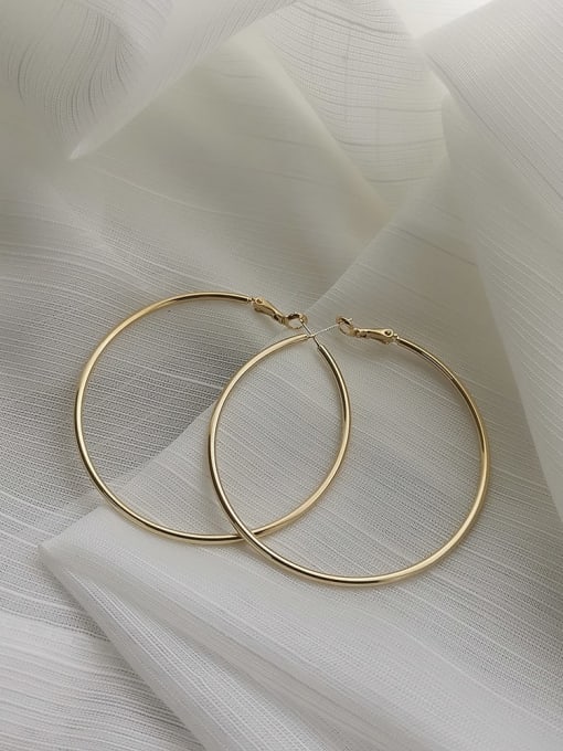 14K gold [5cm] Copper Hollow Round Minimalist Hoop Trend Korean Fashion Earring